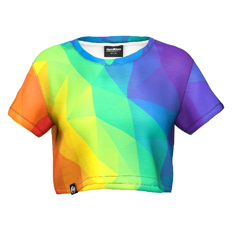 Women's Blouse with RufflesCubes Rainbow Crop Top