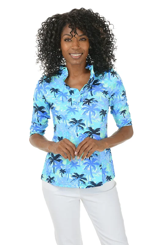 Women's Blouse with U-Shaped CollarPalm Grove Ruffle Neck UPF50+ Top