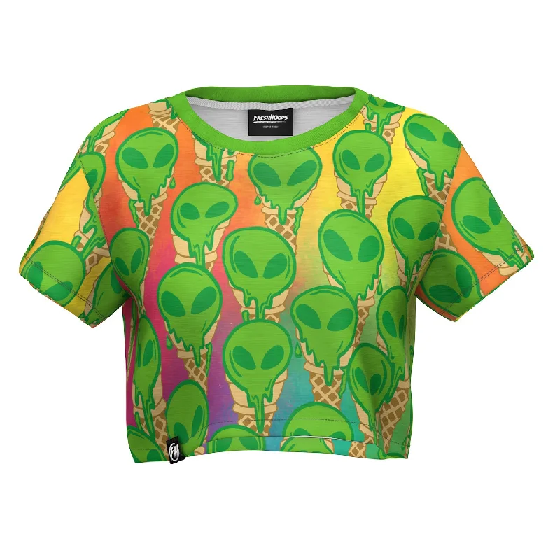 Women's Blouse with Low CollarUFO Ice Cream Crop Top