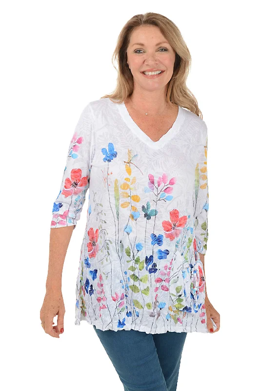 Women's Blouse with Shawl CollarDragonfly Crinkle Pocket Tunic