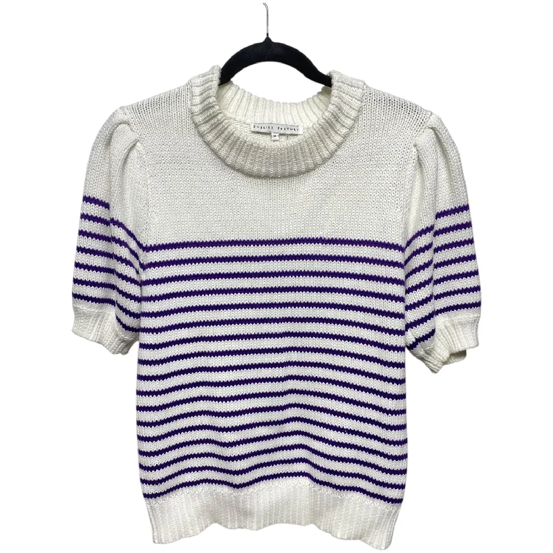 Women's Sweetheart Collar SweatersSweater Short Sleeve By English Factory In Purple & White, Size: M