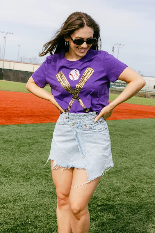 Women's Blouse with Rounded HemPurple & Gold Baseball Tee