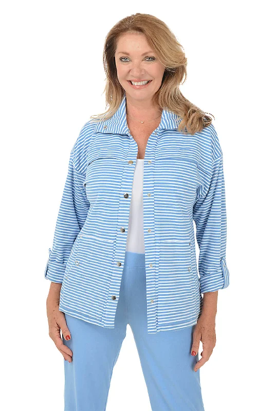 Women's Ruffled BlouseCasual Luxe Striped Snap-Front Jacket