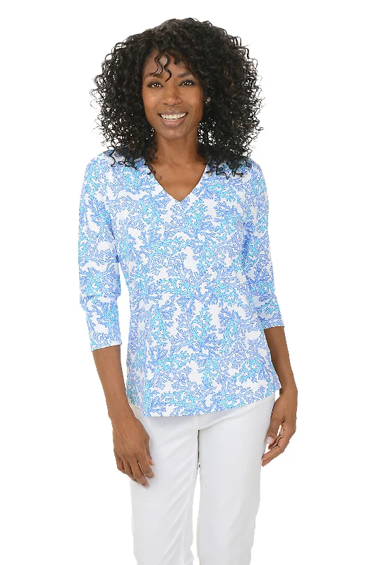 Women's Blouse with Notched CollarBlue Coral Classic UPF50+ V-Neck Top