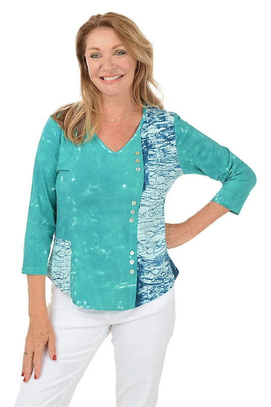 Women's Blouse with FlouncesChanda V-Neck Offset Button Top