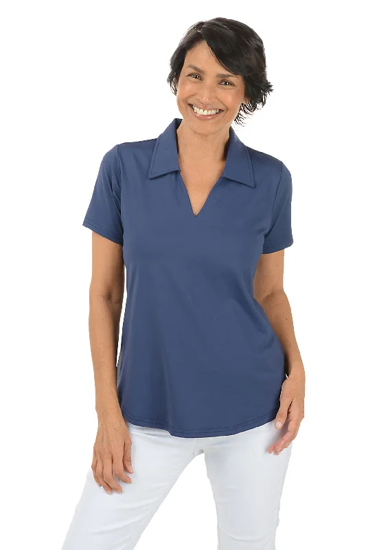 Women's Blouse with ShirringSolid UPF50+ Short Sleeve Polo Top