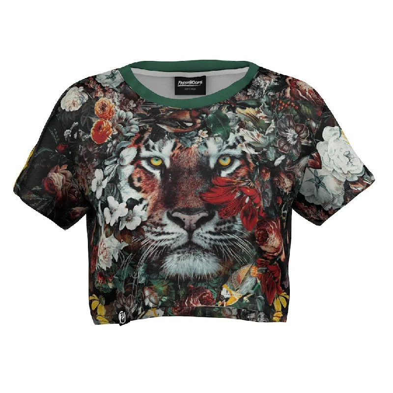 Women's Blouse with High CollarFlower Tiger Crop Top