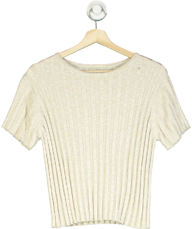 Women's Shirt Collar SweatersRagdoll LA Beige Ribbed T-shirt UK S