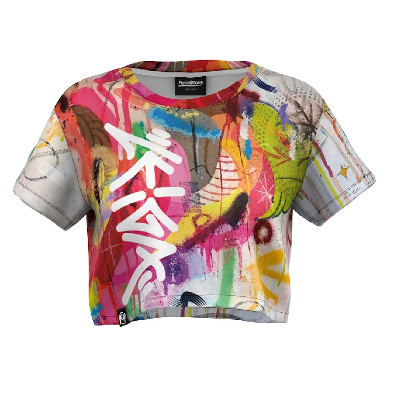 Women's Blouse with Shirt CollarAbstract Paint Crop Top