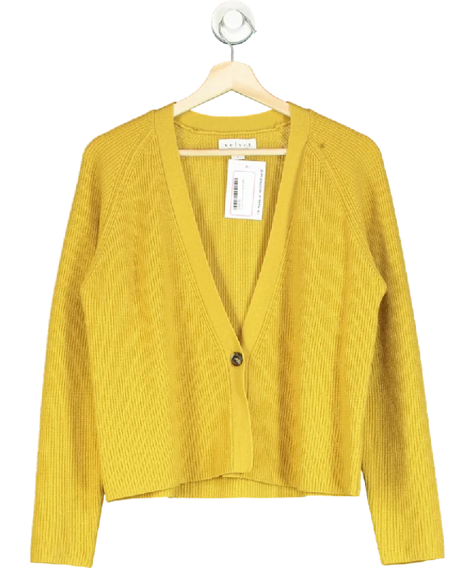 Women's Narrow Collar SweatersVelvet by Graham & Spencer Yellow One-button Knit Cardigan UK S