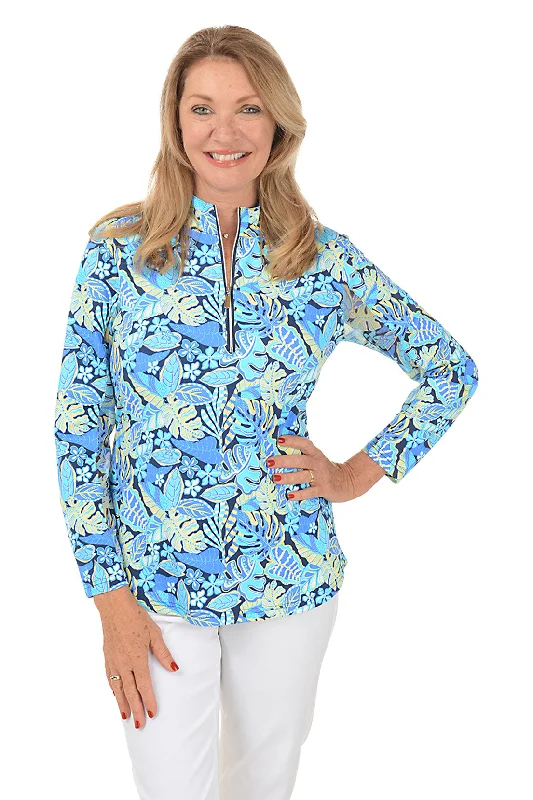 Women's Blouse for WeddingLeafy Tropics Cooling UPF50+ Mock Neck Top