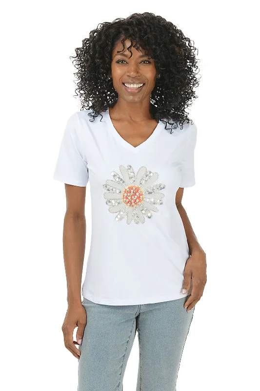 Women's Round-Neck BlouseJeweled Daisy V-Neck Tee