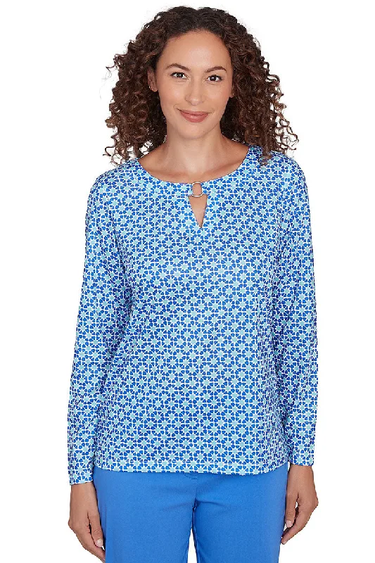 Women's Blouse with Bell SleevesIt Had To Be Blue Ring Neck Top