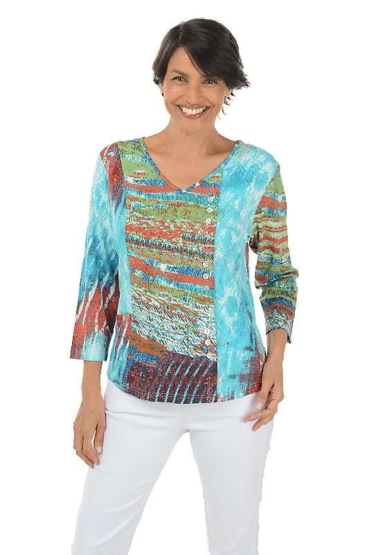 Women's Blouse with SleevelessPetite Paige V-Neck Offset Button Top