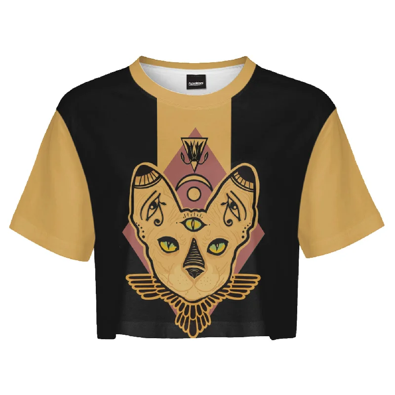 Women's Blouse with Narrow CollarSphynx Cat Crop Top