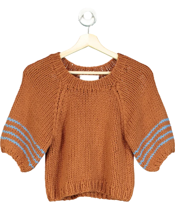 Women's Sweetheart Collar SweatersThe Wolf Gang Bonbonera Brown Chunky Knitted Cropped Sweater UK XS/S