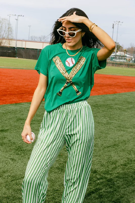 Women's Blouse with U-Shaped CollarGreen & Gold Baseball Tee