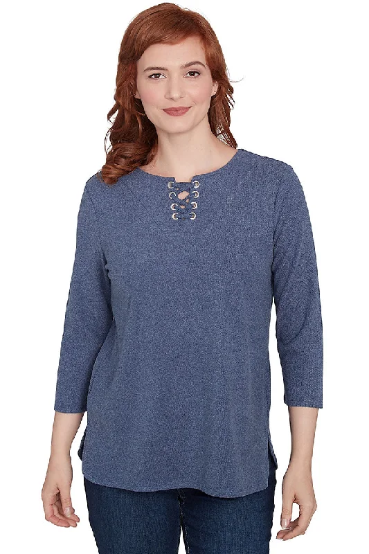 Women's Solid BlouseCasual Luxe Grommet Laced Top