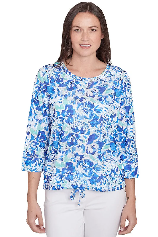 Women's Blouse with Rounded HemIt Had To Be Blue Watercolor Top