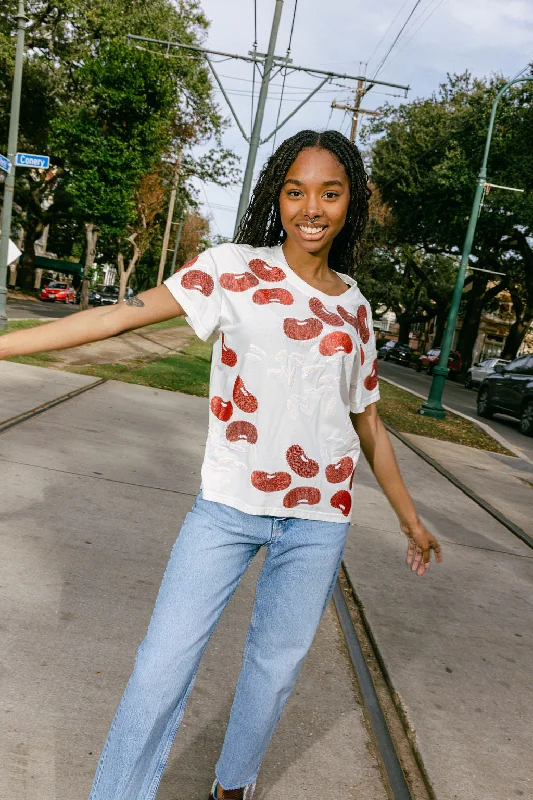 Women's Blouse with Rounded CollarWhite Red Beans & Rice Tee