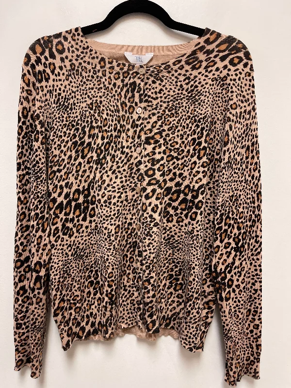 Women's Shirt Collar SweatersSweater Cardigan By Time And Tru In Animal Print, Size: L