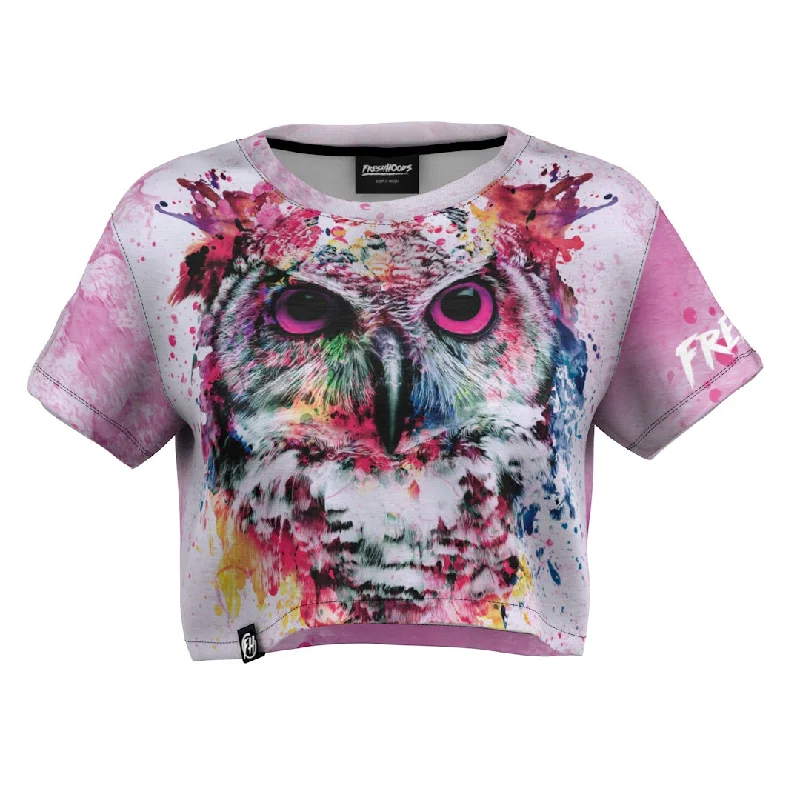 Women's Blouse with Shawl CollarArtistic Owl Crop Top