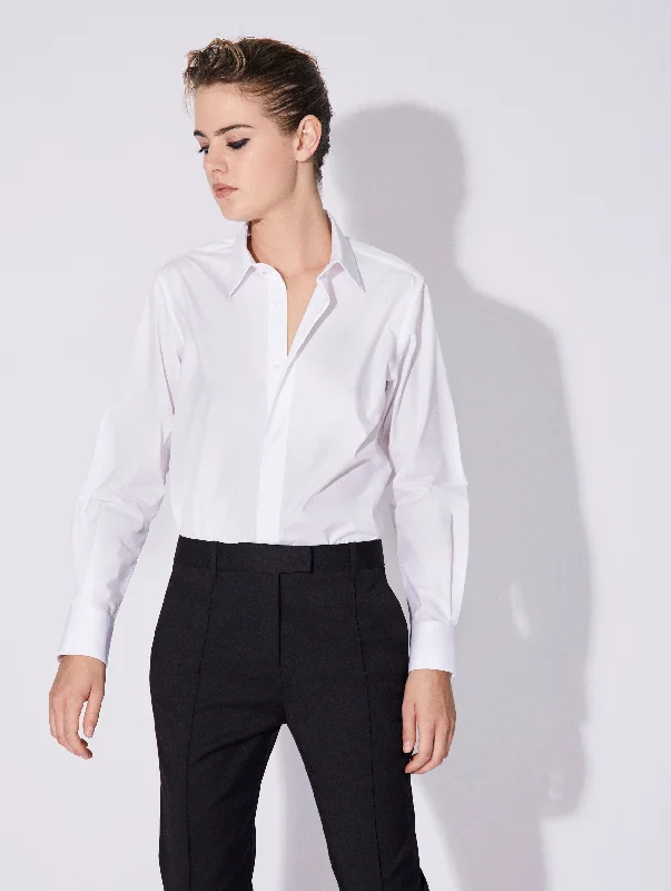 Women's Blouse with Peter Pan CollarWhite cotton poplin shirt