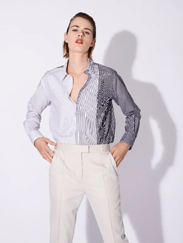 Women's Blouse with Lapel CollarStriped cotton poplin shirt