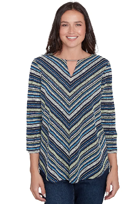 Women's Blouse with CollarResort Ready Chevron Split Neck Top