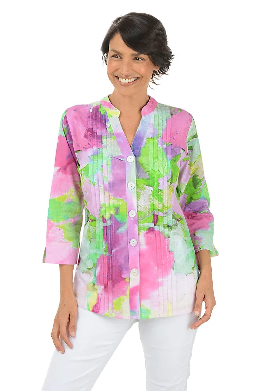 Women's Blouse with Asymmetrical HemAdair Pleated Button-Front Shirt