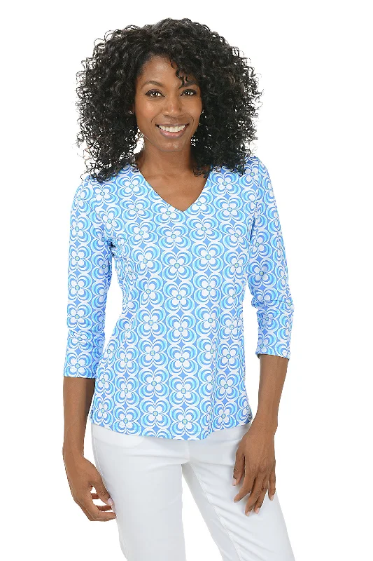 Women's Blouse with Rounded CollarPeriwinkle Optical Daisy Classic UPF50+ V-Neck Top