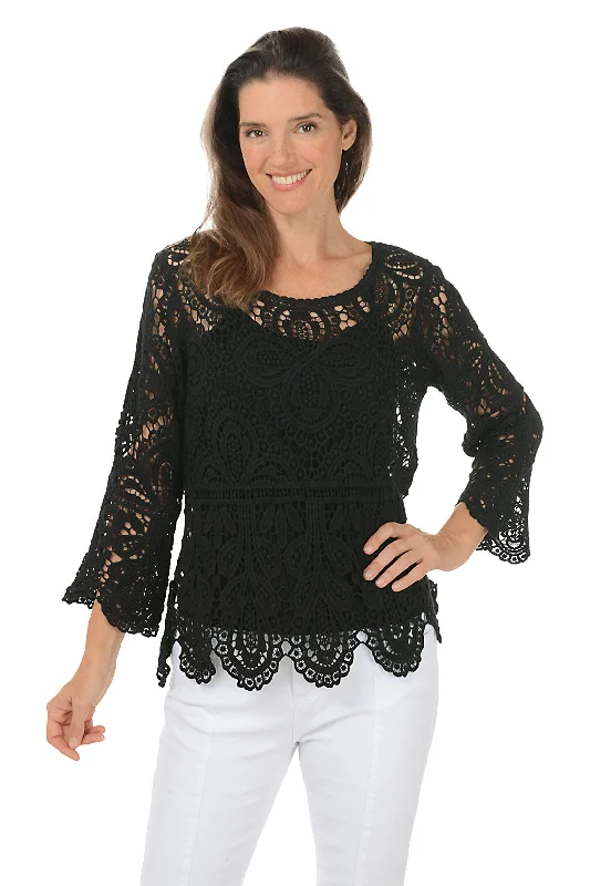 Women's V-Neck BlouseCrochet Bell Sleeve Top