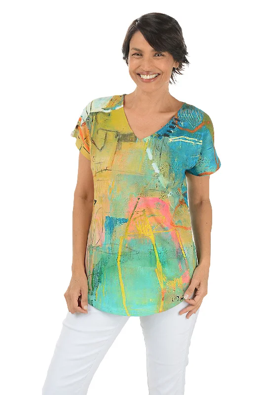 Women's Blouse with SmockingPetite Greeley V-Neck Tee