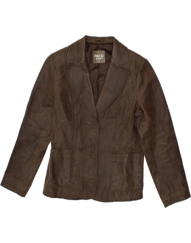 Women's Coats with Fur Trimmed ButtonsPACO Womens Leather Jacket UK 14 Medium Brown Leather