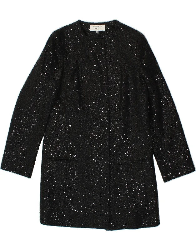 Women's Coats with Fur Trimmed PocketsHELENE BERMAN Womens Sequin Overcoat UK 14 Large Black Viscose