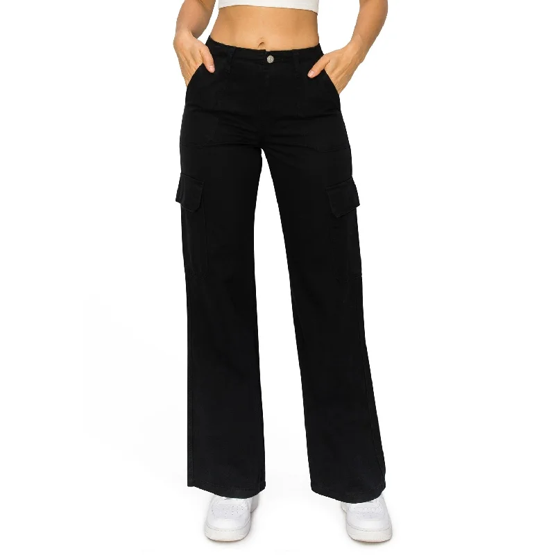 Women's Jodhpurs with Mid-LengthStraight Leg Cargo Pants - Black