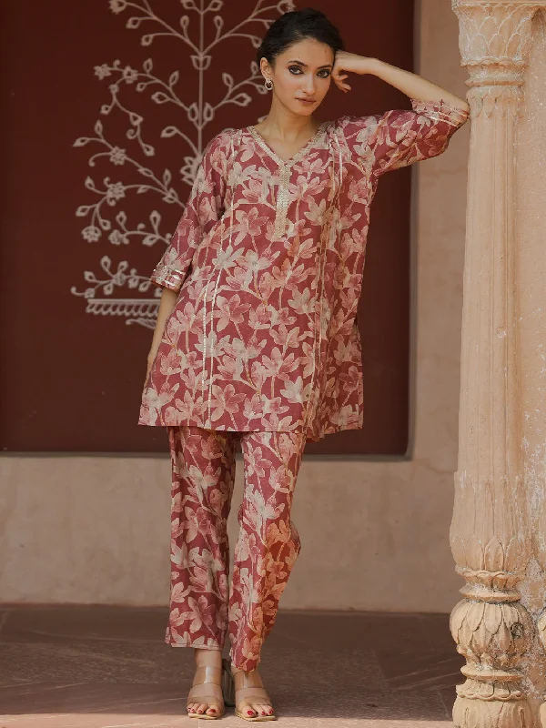 Women's Jumpsuits with High CollarRust Printed Silk Blend Co-Ords