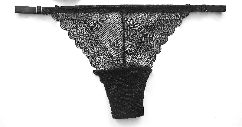 stretch lace panties with a sheer overlay and high-cut legs for a seductive flairLily Black Lace Underwear