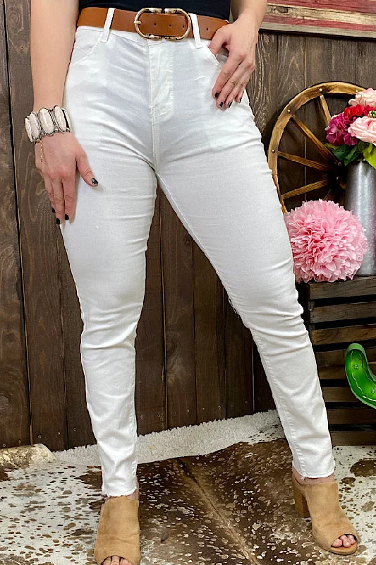 Women's Jodhpurs with Keyhole CollarJ208 Solid white skinny jeans