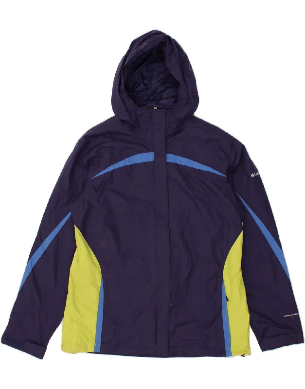 Women's Windbreaker CoatsCOLUMBIA Womens Omni-Shield Rain Jacket UK 16 Large Navy Blue Colourblock