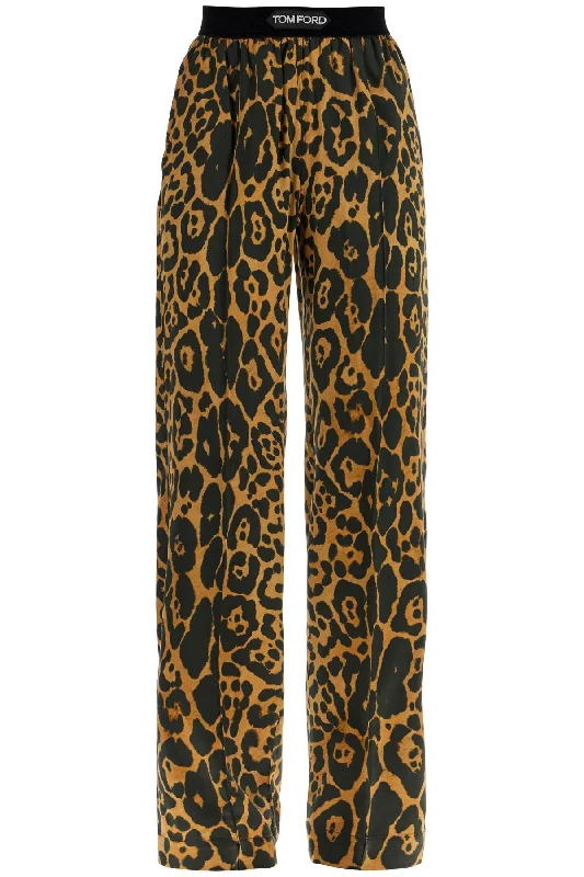 Women's Jodhpurs with High CollarTom Ford Women's Wide Leg Leopard Print Silk Pants In Camel And