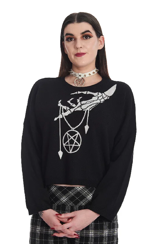 Women's Hooded Sweatshirts with Tweed LiningNight Whisper Pentagram Jumper