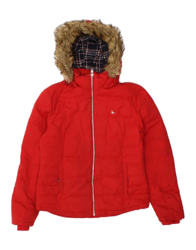 Women's Parka CoatsJACK WILLS Womens Loose Fit Hooded Padded Jacket UK 8 Small  Red Polyester