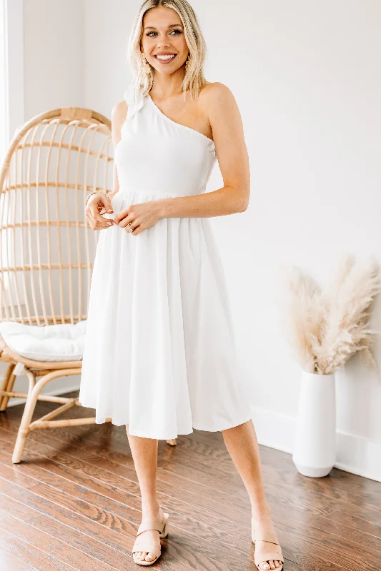 Women's High-Neck DressesA Night To Remember Off White One Shoulder Midi Dress