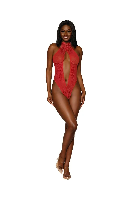 full-body suit with built-in bra for supportFishnet Heart Trim Teddy