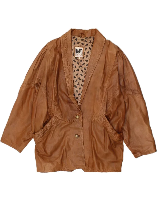 Women's Blazer CoatsVINTAGE Womens Oversized Leather Jacket UK 16 Large Brown Leather