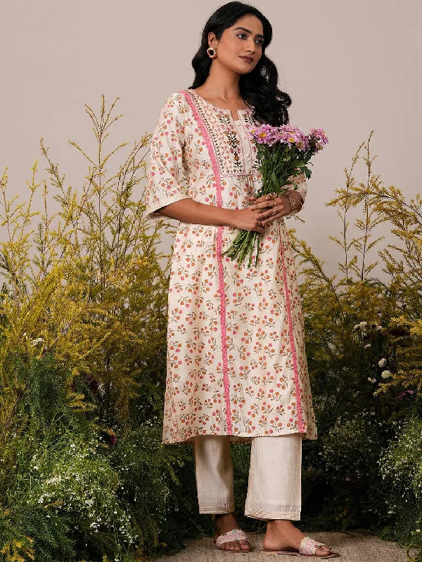 Women's Jumpsuits with Skinny LegBeige Printed Chanderi Silk A-Line Kurta With Palazzos