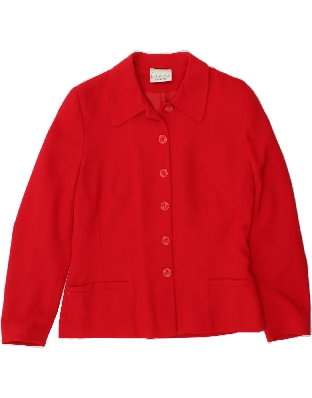 Women's Coats with PocketsVINTAGE Womens 6 Button Blazer Jacket UK 12 Medium Red Polyester