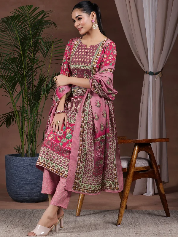 Women's Jumpsuits with Wide CollarMulti Printed Poly Crepe Straight Suit With Dupatta