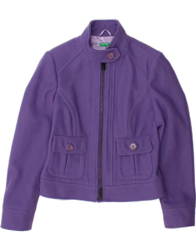 Women's Coats with Fur Trimmed CollarBENETTON Womens Bomber Jacket IT 42 Medium Purple Polyamide